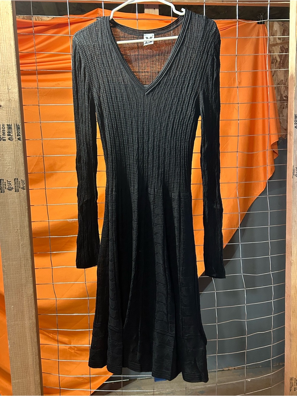 Missoni Black Ribbed V-Neck Long-Sleeve Flared Dress